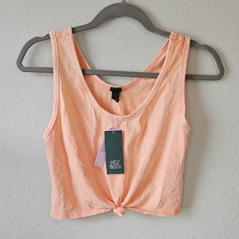 Wild Fable Orange Pink Tie Front Crop Tank Top